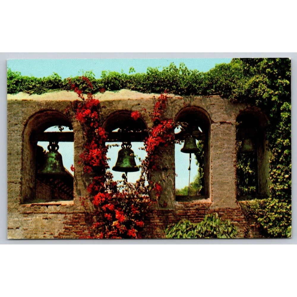 Vtg Postcard Mission San Juan Capistrano CA Bell Tower Campanario 1956 Chrome